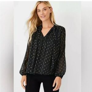 Ann Taylor Shimmer Tie Neck Top, XL